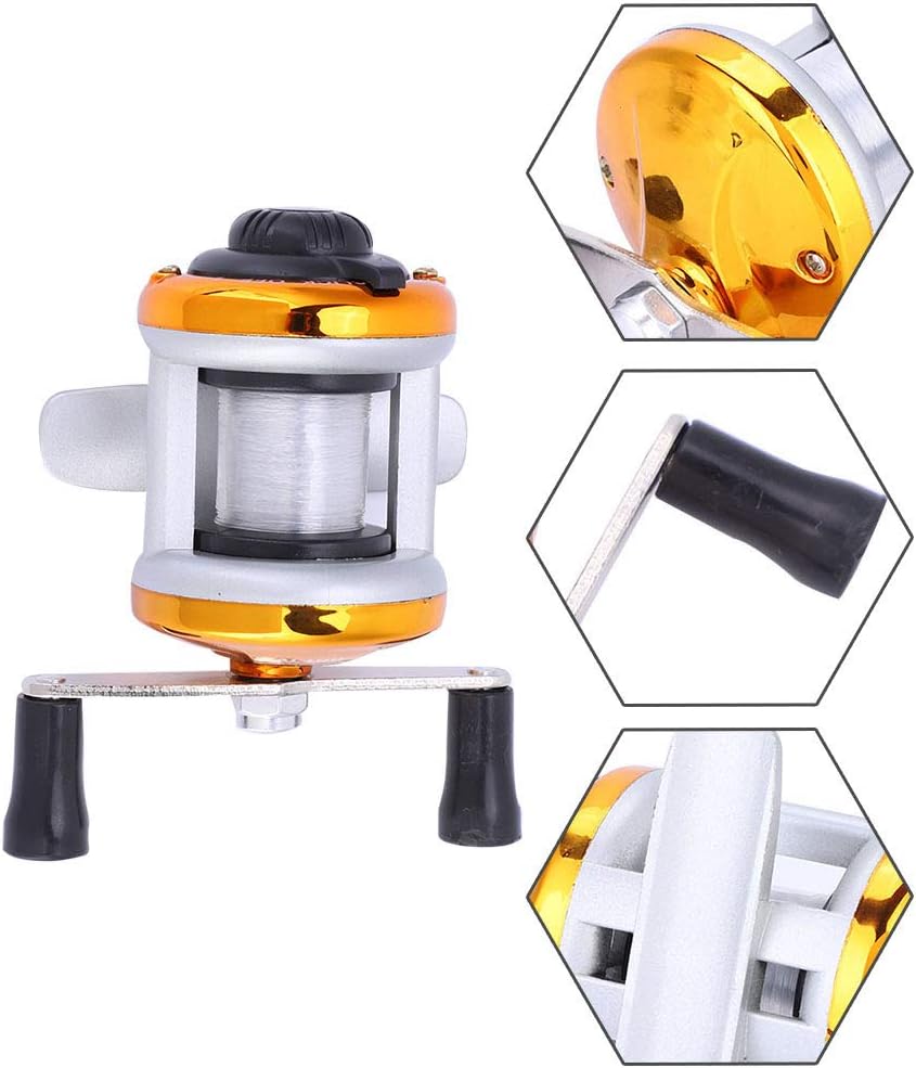 Fishing Reel, Winter Ice Fishing Reel Fishing Trolling Wheel with Wire(Golden) Ice Fishing Reel Ice Fishing Reel