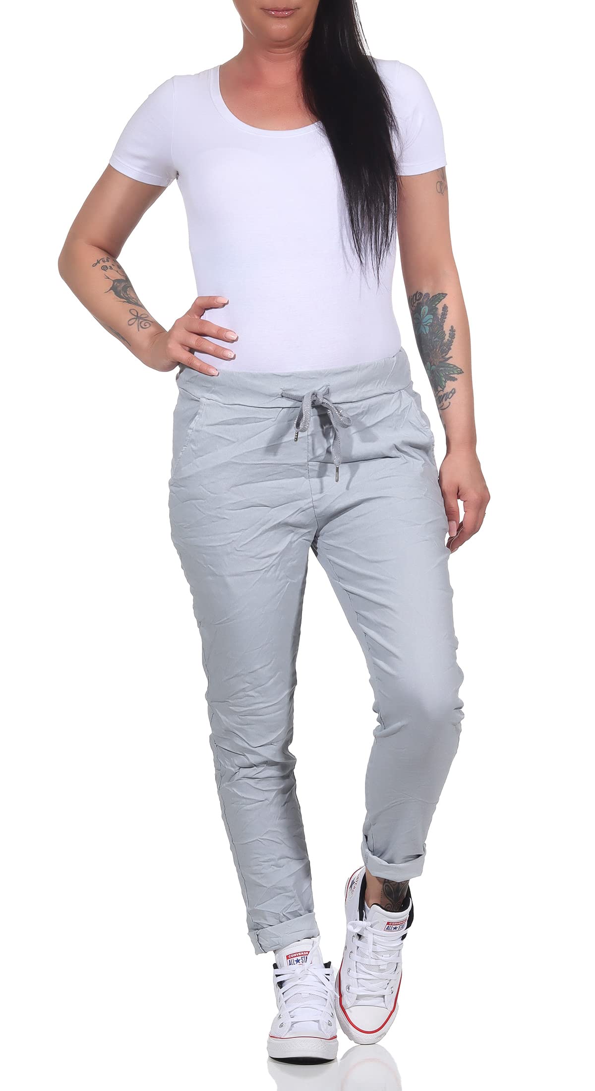 Pantaloni da jogging da donna in stile vintage, per tempo libero, sport e fitness 8115, grigio chiaro, 46/50 IT