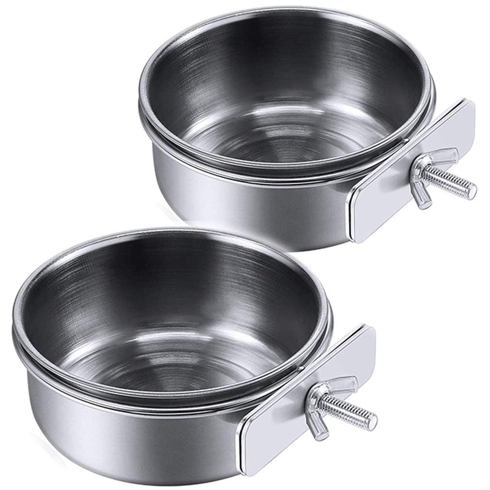 PINVNBY Parrot Feeding Cups Birds Food Dish Stainless Steel Parrot Feeders Water Cage Bowls with Clamp Holder for Cockatiel Conure Parakeet Macaw Small Animal (2PCS, Size: M)