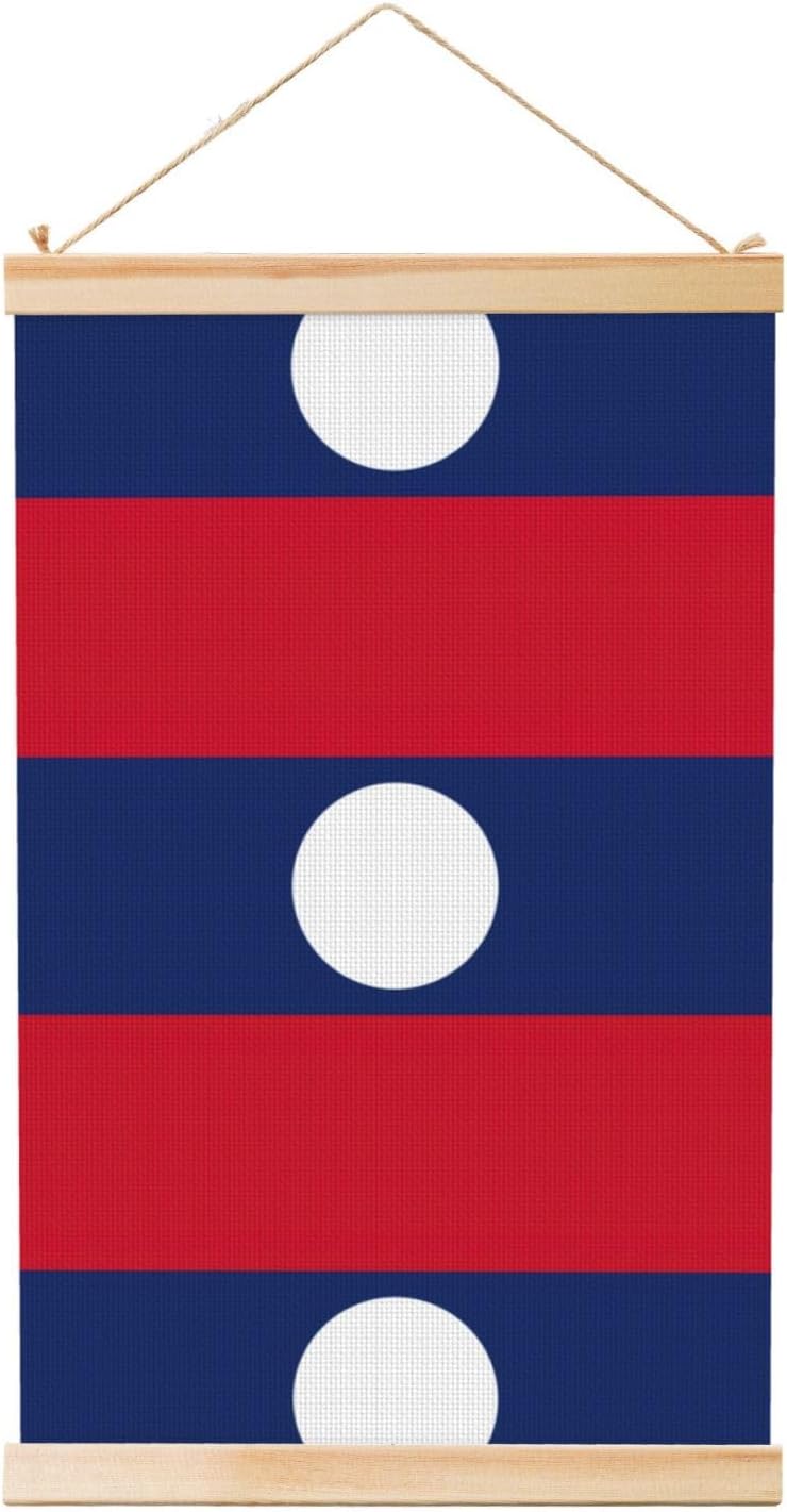 Flag Of Laos Print Poster Hanger,Hanging Poster, Poster Frame,Wood Poster Hanger, For Wall Hanging
