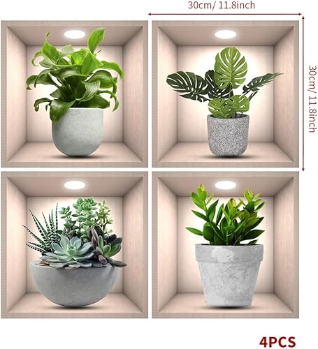 Miniatura 2 de Calcomanías creativas 3D de pared de plantas verdes, calcomanías de pared creativas para bricolaje, despegar y pegar, calcomanías adhesivas de pared