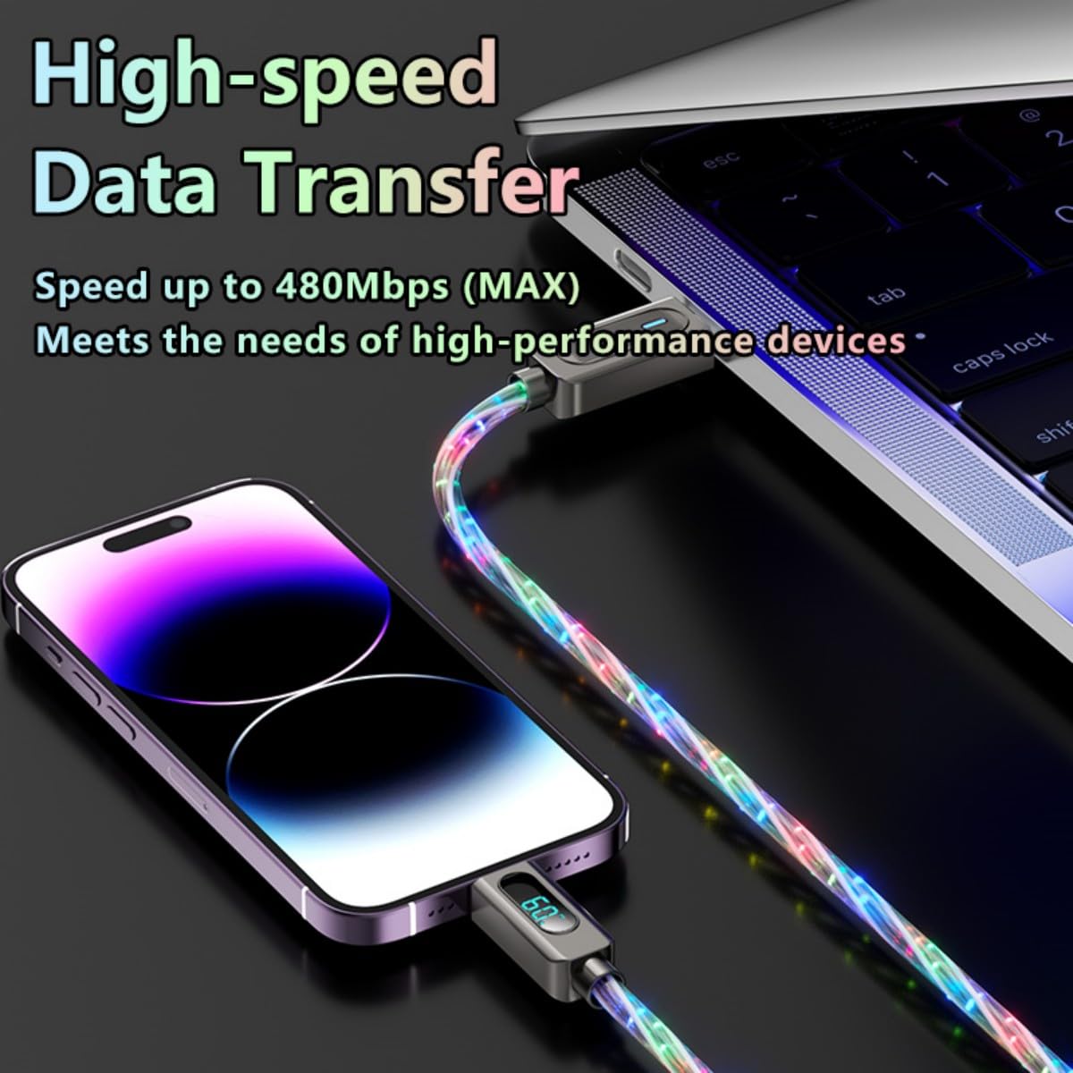 Light Up USB-C Cable 2Pack 6.6ft LED Charger RGB USBC to USBC Charging Cord image 4