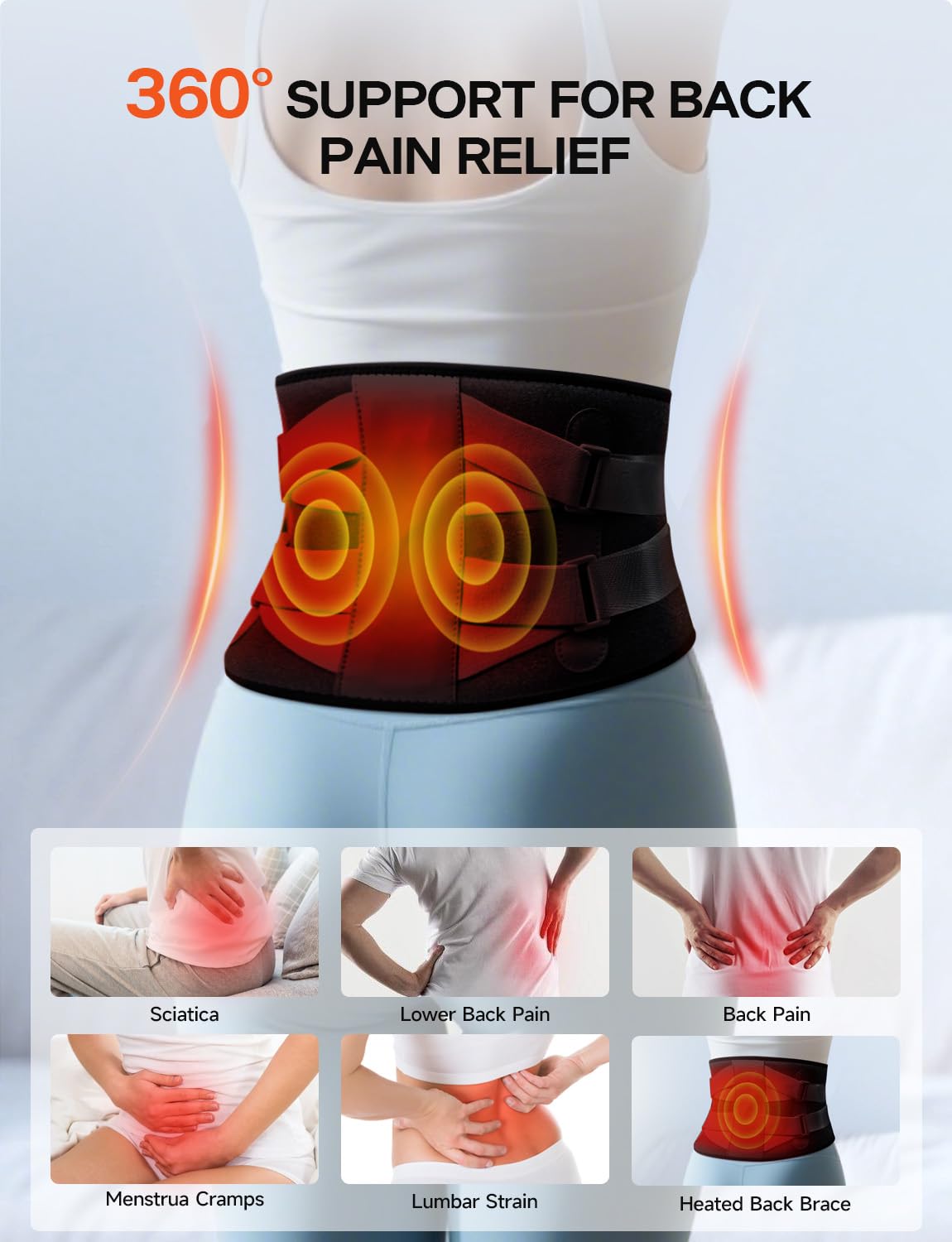 ALLJOY 67" Cordless Heating Pad for Back Pain Relief FSA Eligible HSA, Christmas Gifts for Women Men Mom Dad, Portable Lower Back Massager with 3 Heat 5 Vibration, Wireless Heating Pad for Cramps