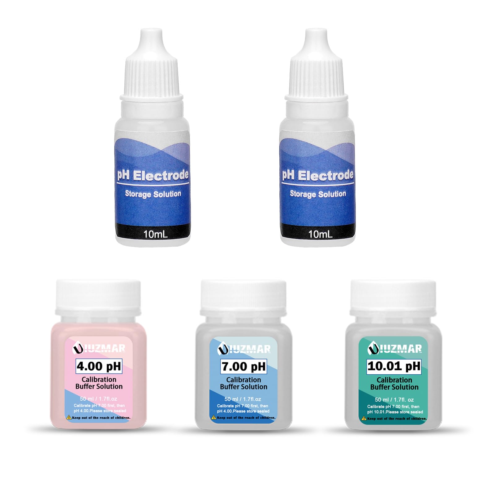 UIUZMAR pH Calibration Solution pH7.00/4.00/10.01 50 mL Each, with pH Probe Storage Solution 2 Bottels 10mL Each, pH Calibration Buffer Solution and pH Electrode Solution for pH Meter