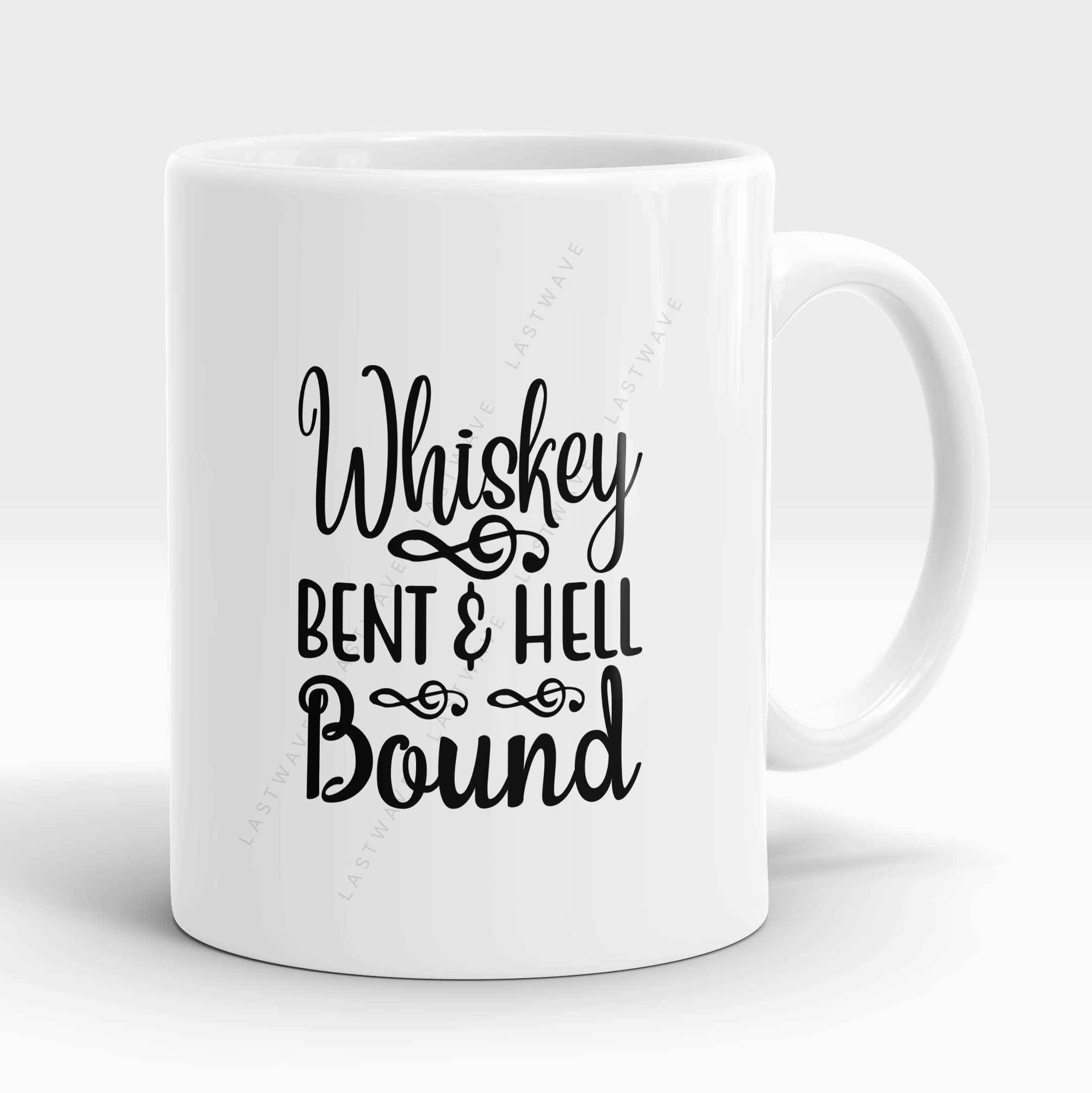 LASTWAVE Music Coffee Mug Collection, Whiskey Bent & Hell Bound, Graphic Printed 325ml Ceramic Coffee Mug