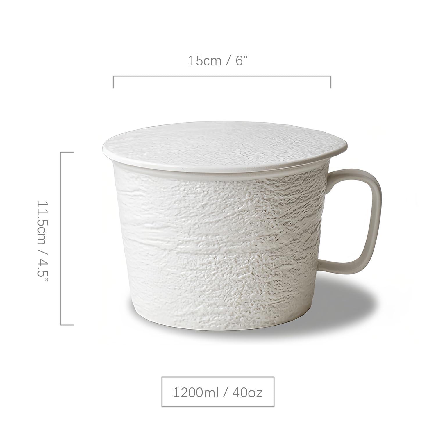 Cuenco de sopa con tapa, cuenco de porcelana para ramen, 1200 ml, apto para microondas, taza grande de sopa (blanco)