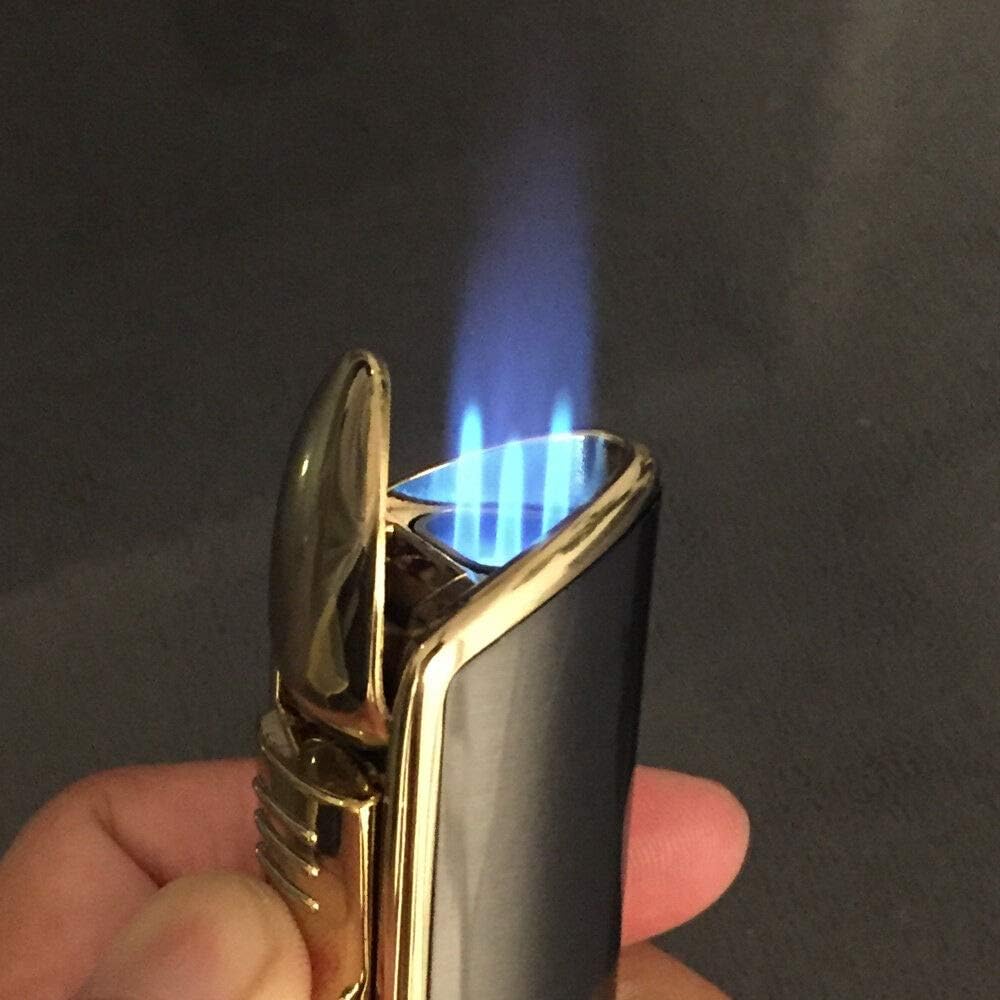 Metal Classical 3 Holes Fire Triple Jet Flame Lighter Windproof Refillable Butane Gas Cigar Cigarette Lighter with Punch - Gray
