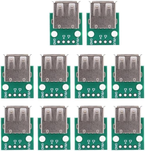 USB Female Breakout Board, 10pcs 4 Pins Pinboard Mini USB Type A Plug Jack Socket Adapter Connector 2.54mm Pitch PCB Converter Module Pinboard Micro DIP Socket Breakout Board for DIY USB Power Supply