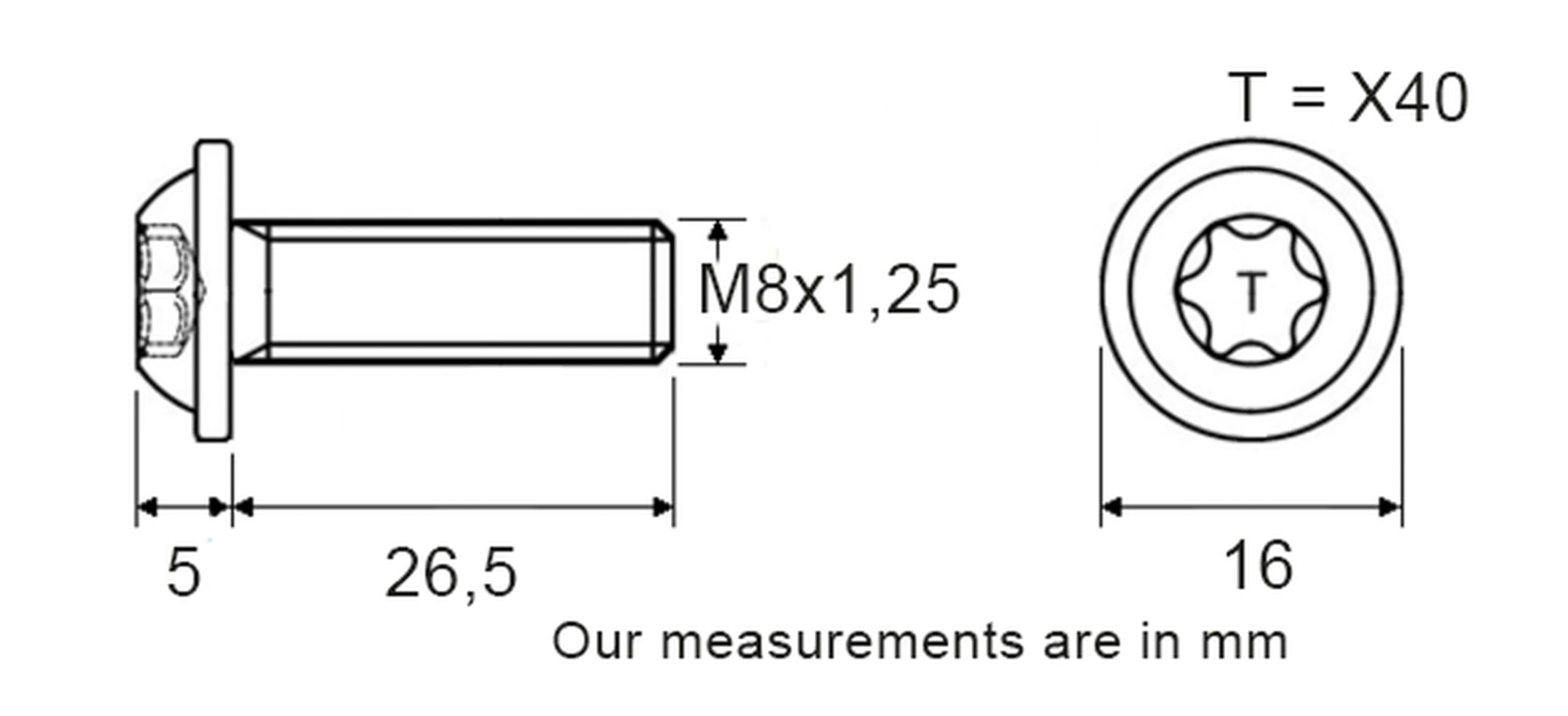 Restagraf - Wkręty cylindryczne, wypukłe, szerokie, Torx, specjalnie do zawiasów drzwiowych – średnica M8 – 1,25 x 26,5 mm – nr ref. 1433 – kompatybilne z Renault – worek 15 sztuk