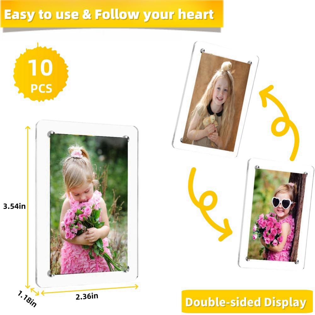 Vensutu Acrylic Fridge Magnetic Frames - 10 Pack For Instax, Polaroid 2.36x3.5" Photos