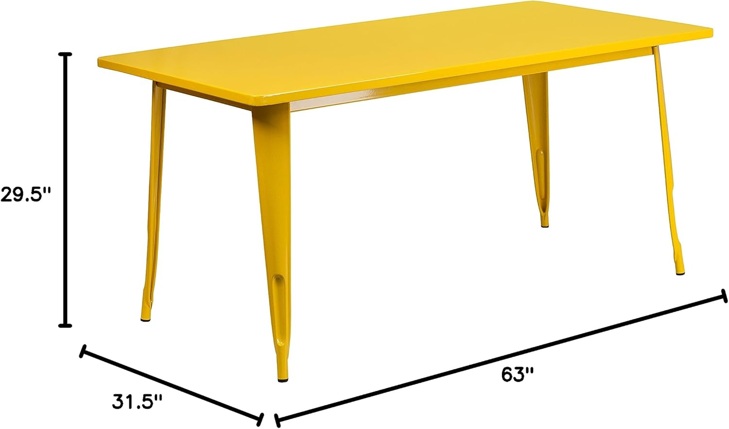 Sunny Chic 31.5'' x 63'' Rectangular Yellow Metal Outdoor Table