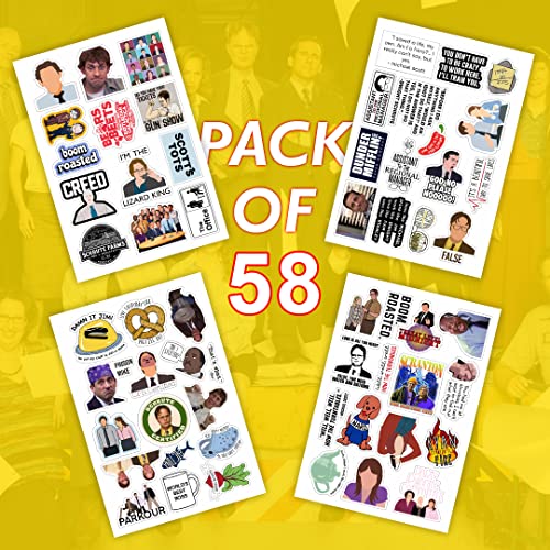 Image of CodersParadise 58-Piece Office & TV Show Stickers Pack | Waterproof, Residue-Free Vinyl Stickers for Laptop, Journal, Bike Helmet, Guitar & Mobile Case