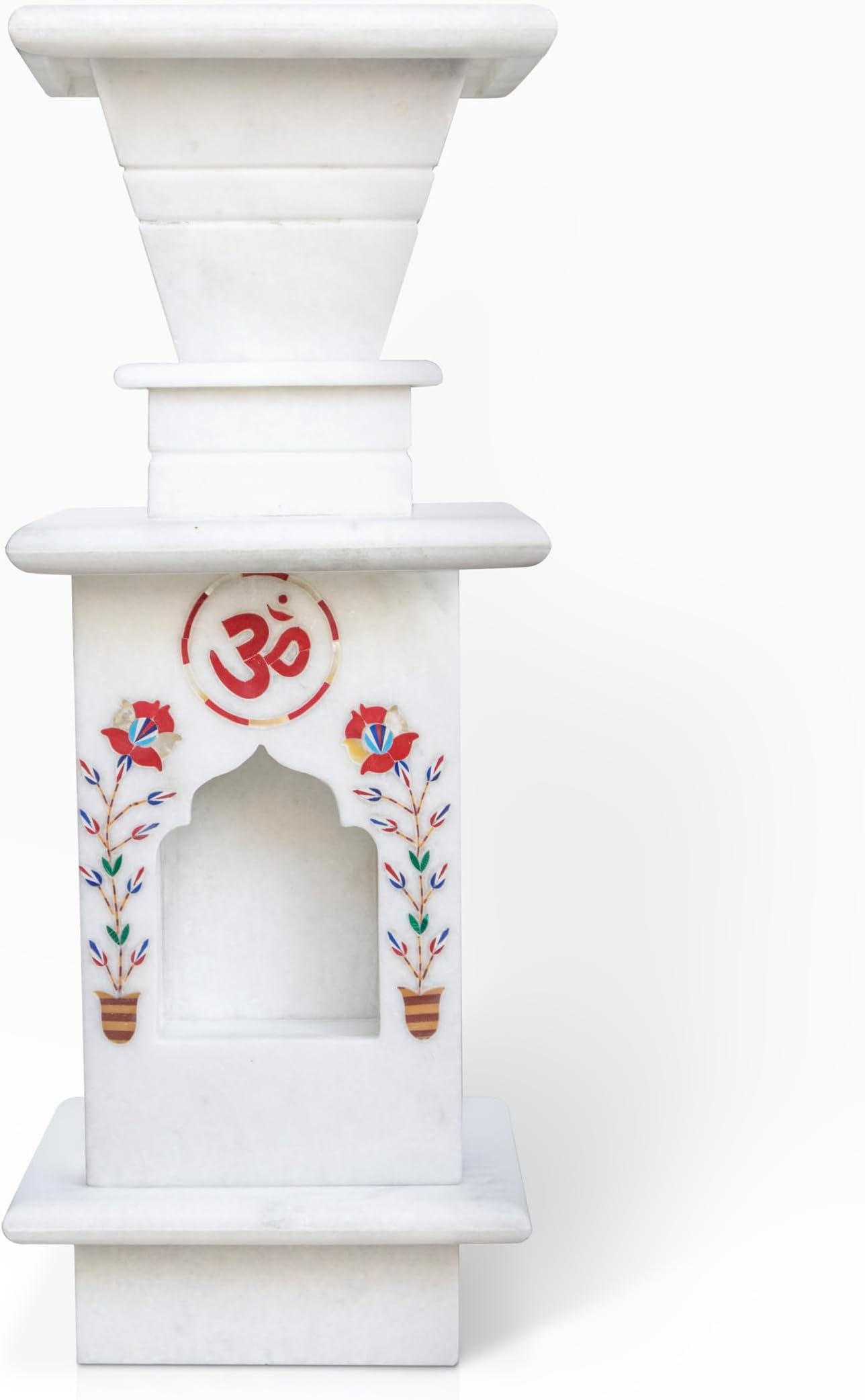 HANDICRAFT BAZAAR Marble Tulsi Pot for Home | Tulsi Marble Planter for Roof, Porch, Balcony (White Inlay)