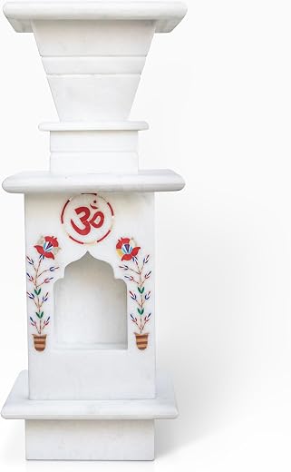 HANDICRAFT BAZAAR Marble Tulsi Pot for Home | Tulsi Marble Planter for Roof, Porch, Balcony (White Inlay)