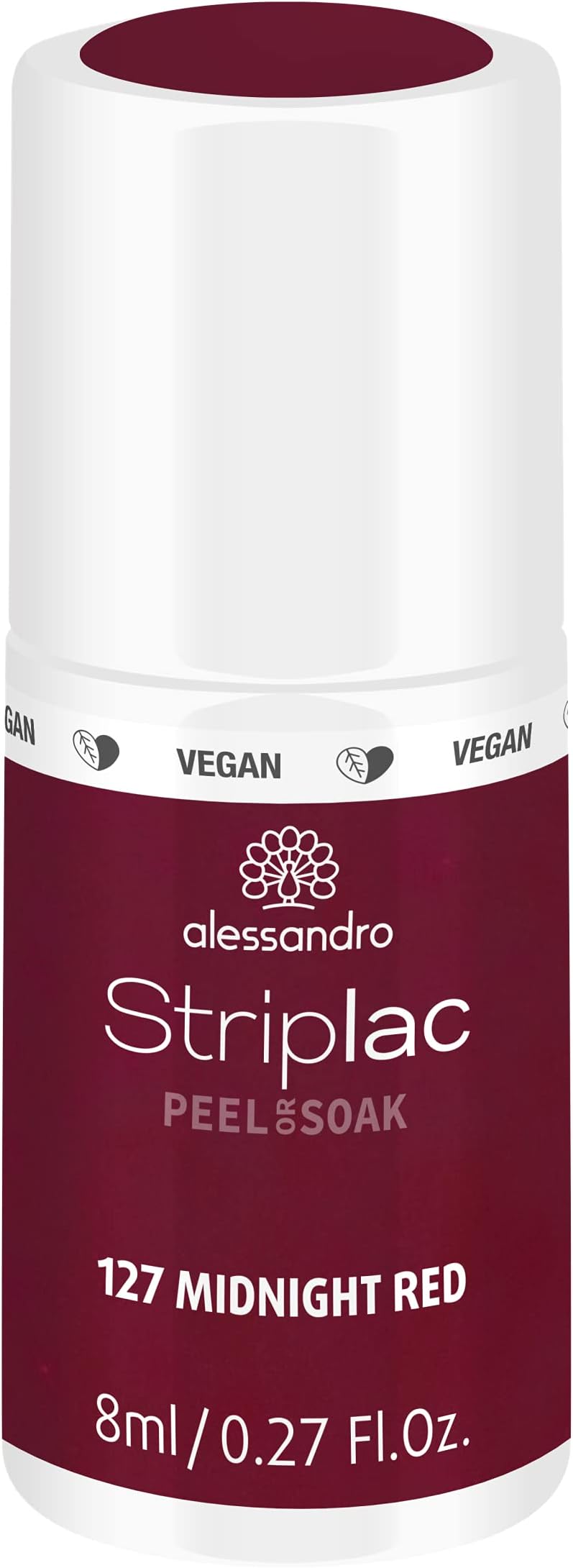 alessandro Striplac Peel or Soak Vegan Midnight Red LED Nail Polish in Dark Red - For Perfect Nails in 15 Minutes 8ml