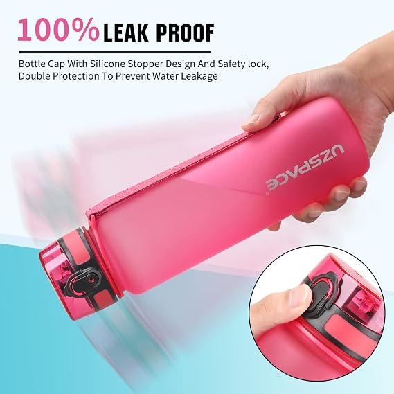 UZSPACE Su şişesi çocuk sızdırmaz, spor plastik içecek şişesi, 1 l, 800 ml, 500 ml, Tritan ve bisfenol A içermez, spor şişesi, karbondioksit için uygundur