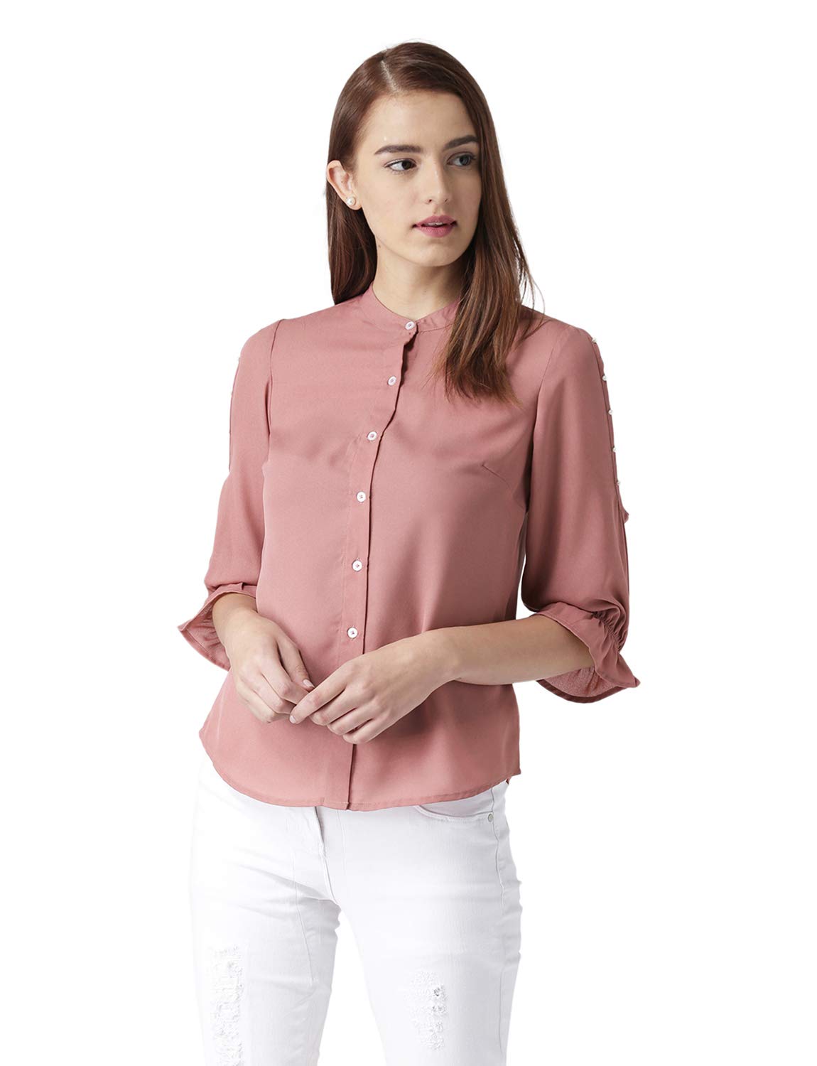 Buy Kassually Women's Plain Regular fit Shirt (KSLSHRT3002_Onion