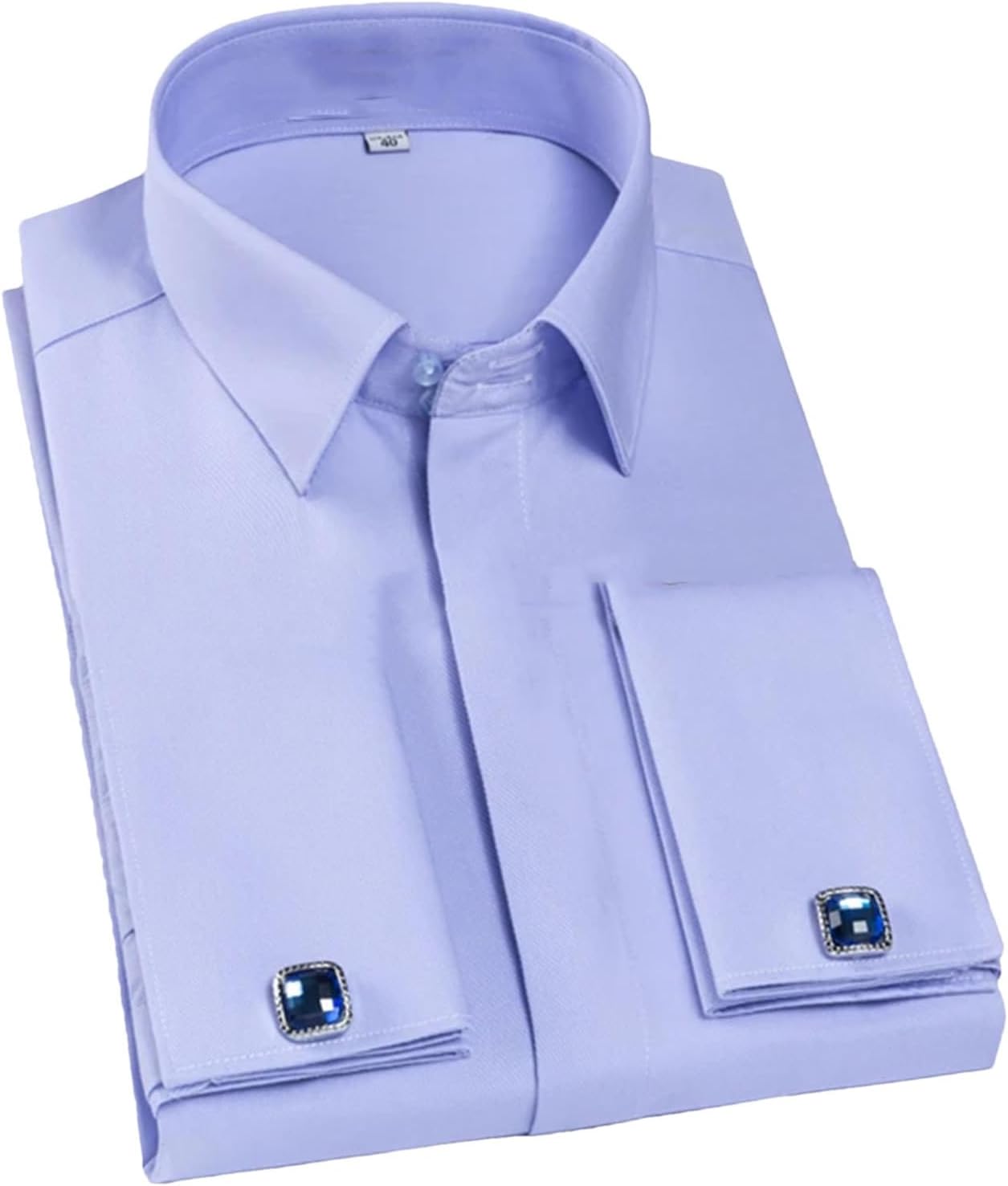 Men's Elegant French Cuff Fly Front Placket Dress Shirt Without Pocket Formal Business Activities Long Sleeve Shirts