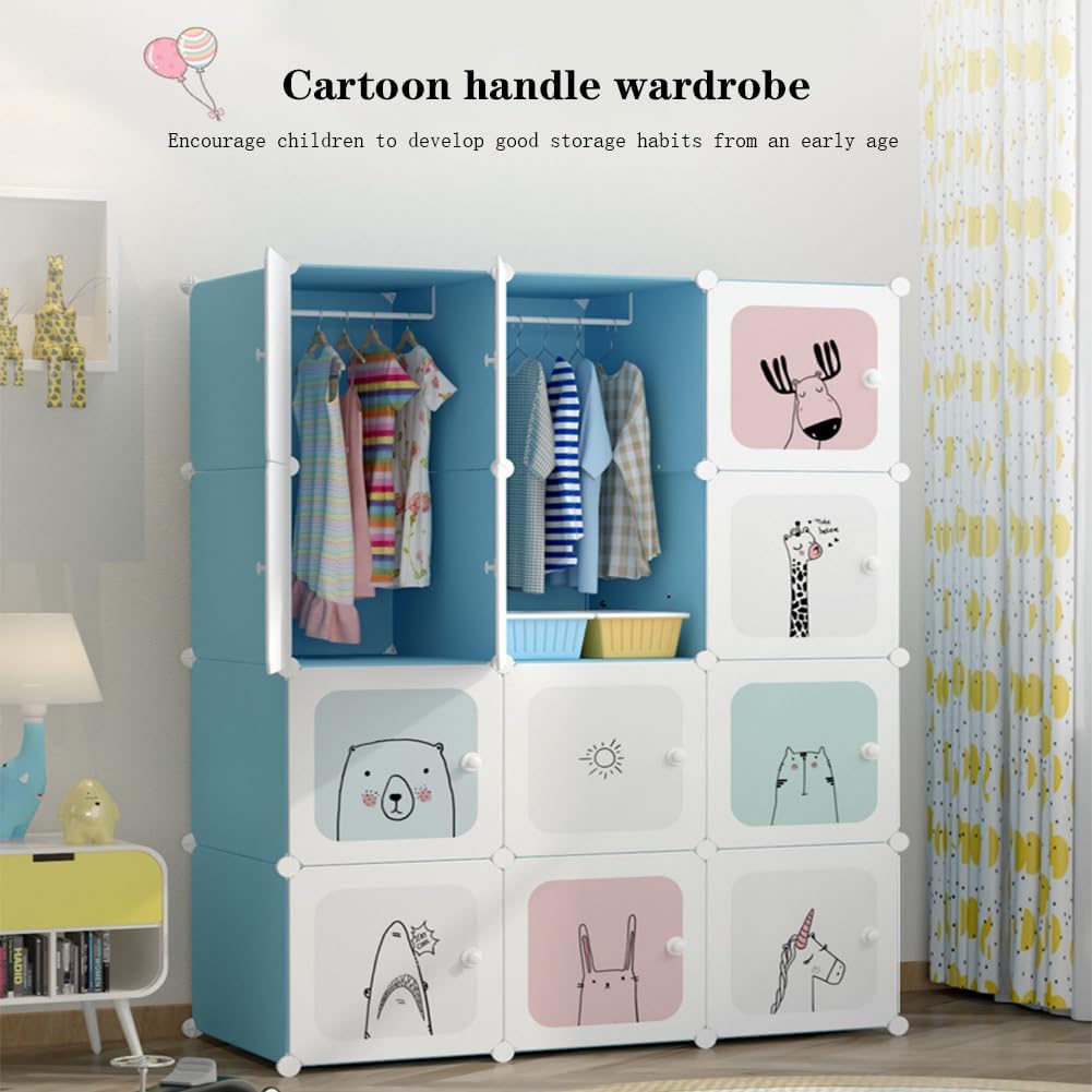 Modularer Kinderkleiderschrank Mit Stabilem Drahtgestell Und PP-Platten – Cartoon-Design, Geruchsneutral, Einfache Montage – Platzsparend Für Kinderzimmer, Schlafzimmer Oder Flur, 90 cm, Rosa