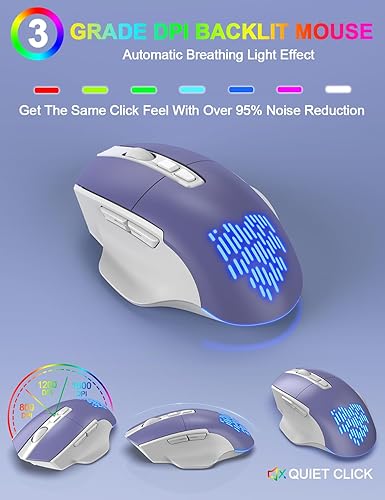 Miniatura 8 de Teclado y mouse inalámbricos con retroiluminación de 7 colores, reposamuñecas, 2.4G recargable ergonómico iluminado tamaño completo teclado