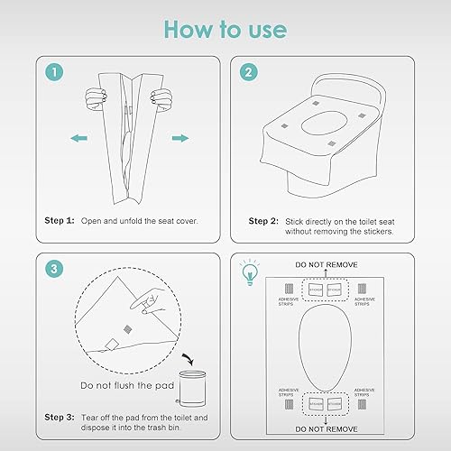 Miniatura 8 de TRIPTIPS Fundas desechables para asiento de inodoro, paquete de viaje de 20 unidades, uso más rápido, sin adhesivos, impermeable, funda de asiento