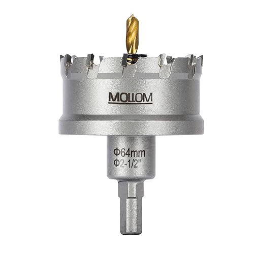 Miniatura 9 de Mollom Sierra perforadora de carburo resistente (2-1/2 pulgadas 2.520 in) con 2 brocas piloto, corte de agujeros de acero inoxidable, acero suave