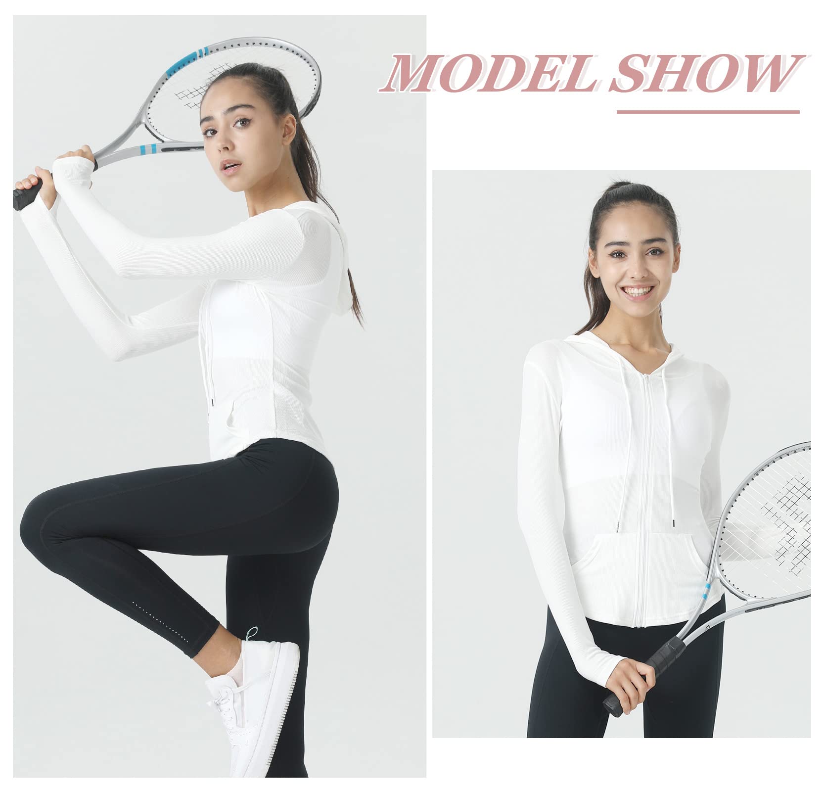 Veste de Yoga à Capuche Femme Veste de Sport Mince à Manches Longues Veste avec Poches de Course Fitness Veste de Alpinisme Vert Noir Blanc Rose