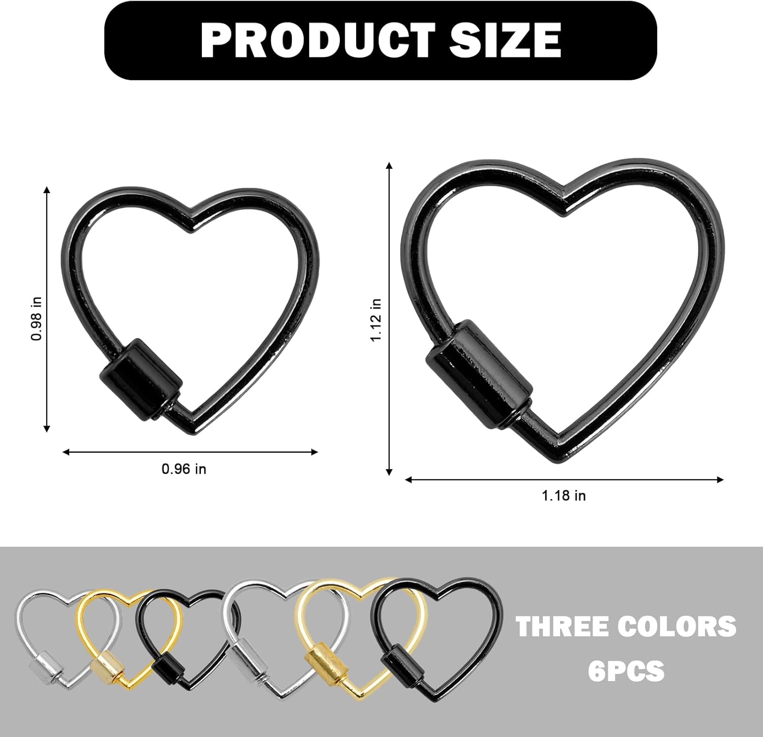 6pcs Heart Shape Screw Carabiner Keychain, Metal Heart Keychain Clip, Multi-Function Small Cute Locking Carabiner Hook in Gold White Black(30mm & 25mm) - Image 2