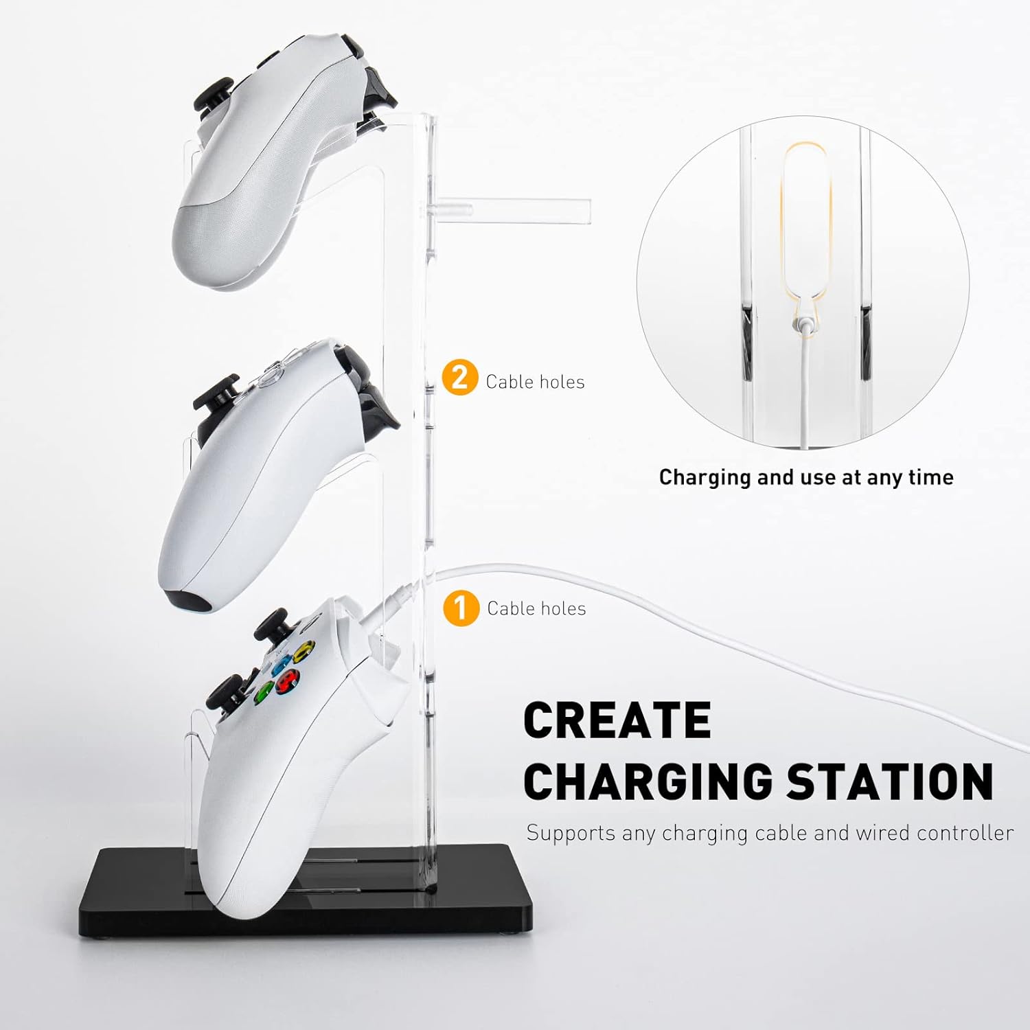 OAPRIRE Controller Stand Headset Stand, 3 Tier Acrylic Gaming Controller Holder Compatible with PS4, PS5, PC, Xbox, Universal Design (Black)