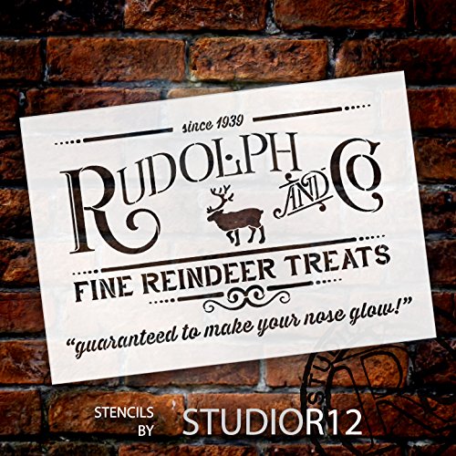 Rudolph And Co. Stencil By Studior12 | Reindeer Treats Christmas Word Art - Reusable Mylar Template | Painting, Chalk | Use For Crafting Diy Christmas Signs For Holiday Décor (13" X 9") #TOP1