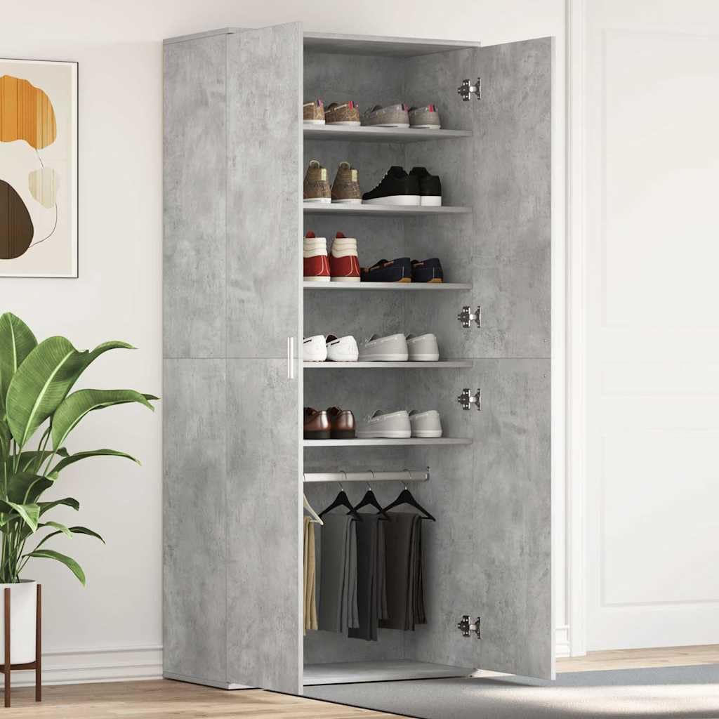 Szafka na buty z drzwiami, betonowa, szara, 80 x 39 x 178 cm, organizer na buty z 5 półkami, do korytarza, przedpokoju, przedpokoju i sypialni