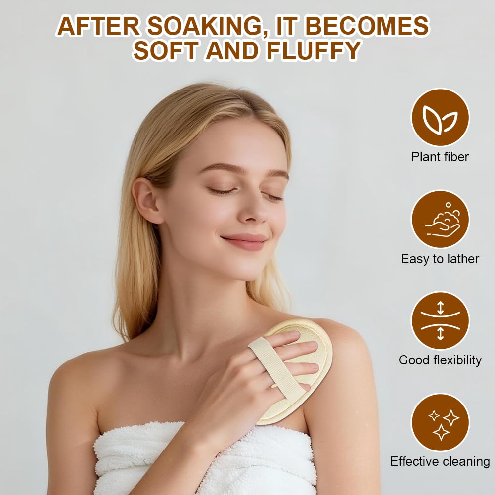 AOOWU Éponge Loofah Naturel, 4PCS éponges naturelles exfoliantes pour le corps, sangle de bain en luffa avec coussinet éponge Luffa, Loofah Back Scrubber pour Spa, Cuisine, Visage Corps, le Bain