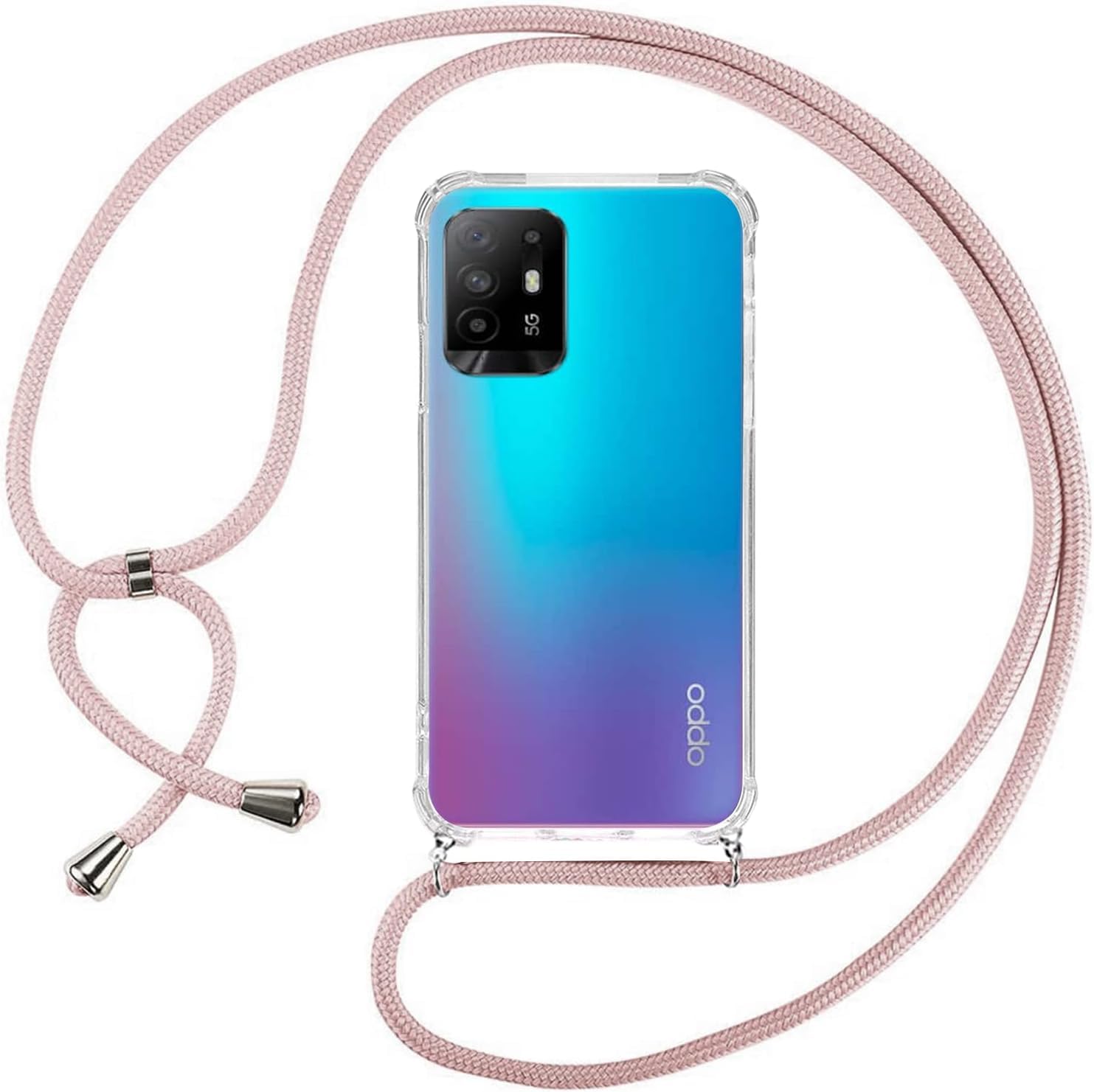 SIMao Cover per collana Oppo A94 5G, custodia trasparente in silicone con cordino per collana e cordino per cellulare, con cordino per custodia, cover antigraffio, unicorno
