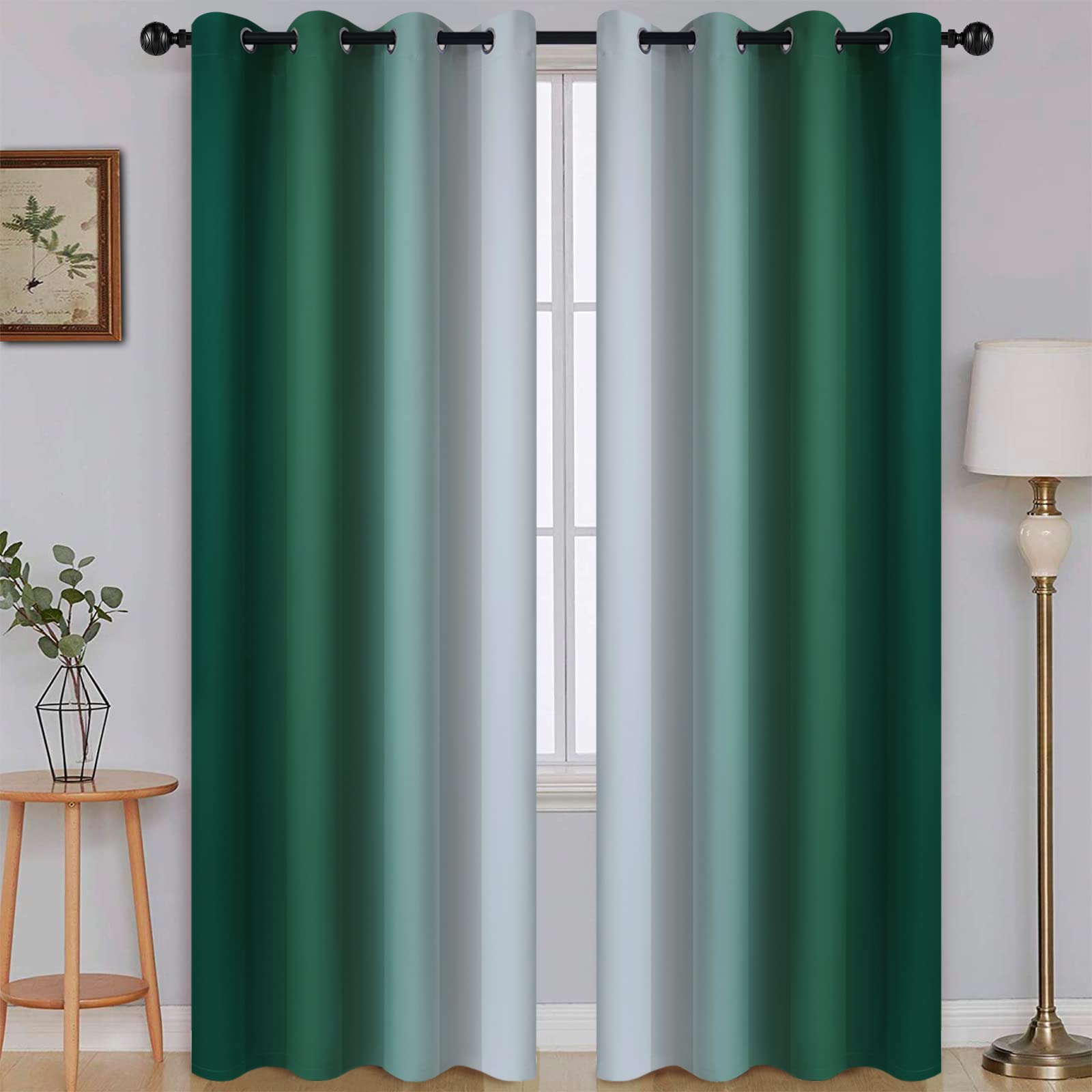 SimpleHome Ombre Dark Green to Grey White Curtains for Living Room 52Wx84L — image 1