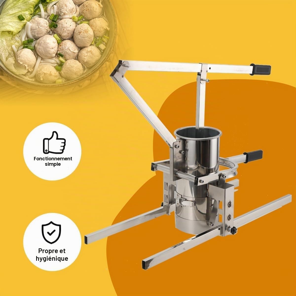 Machine à boulettes de viande manuelle en acier inoxydable avec anneau de diamètre réglable pour la maison et le restaurant
