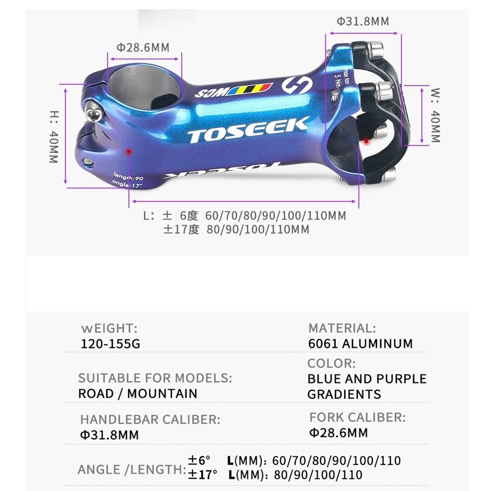 Attacco Manubrio MTB Attacco Manubrio Bici Blu for 31,8 mm Accessori for Ciclismo ad Alta Resistenza in Lega di Alluminio for Bicicletta da