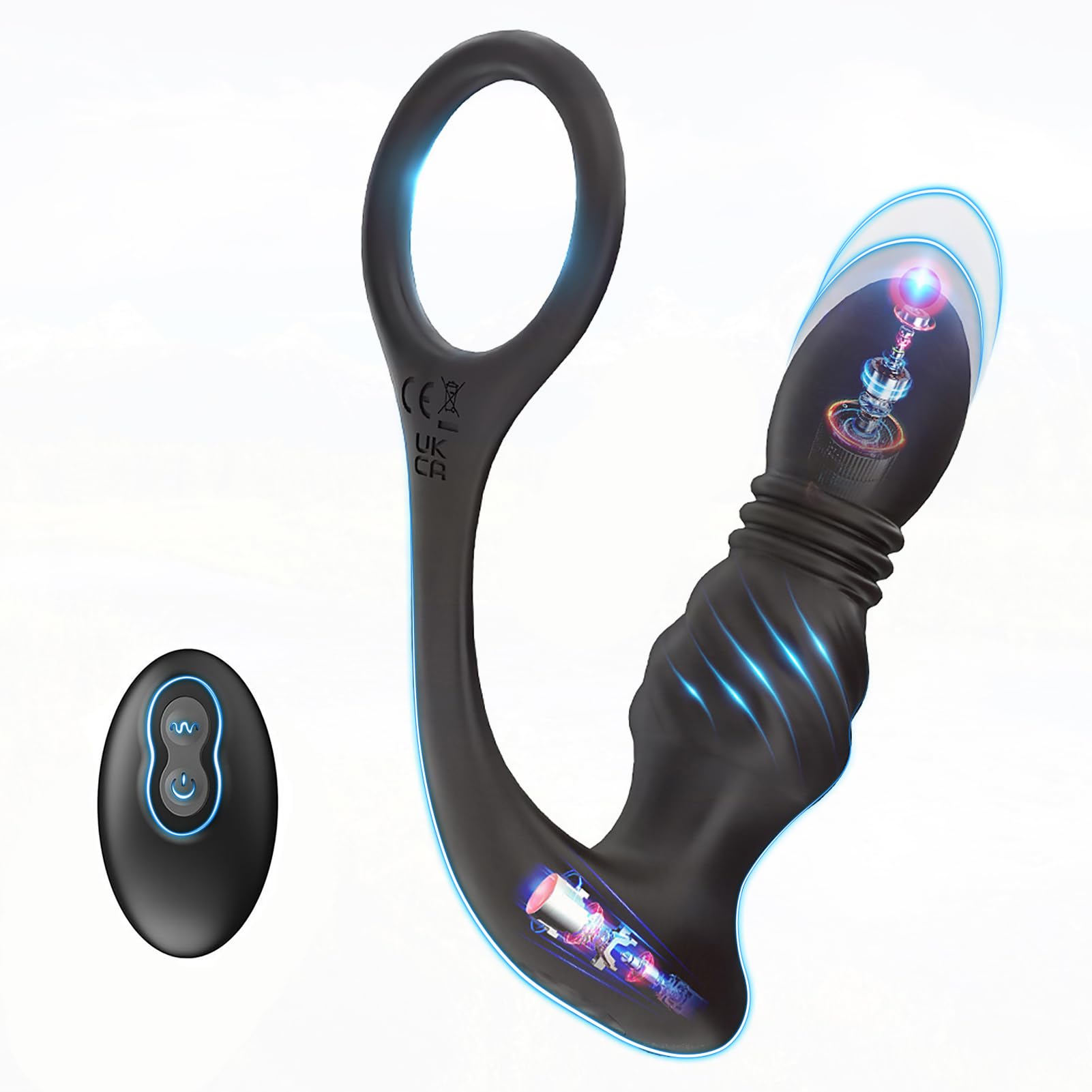 Prostate Massager Anal Vibrator with Cock Ring Thrusting Dildo Vibrator with Remote Control Sex Toys for Men with