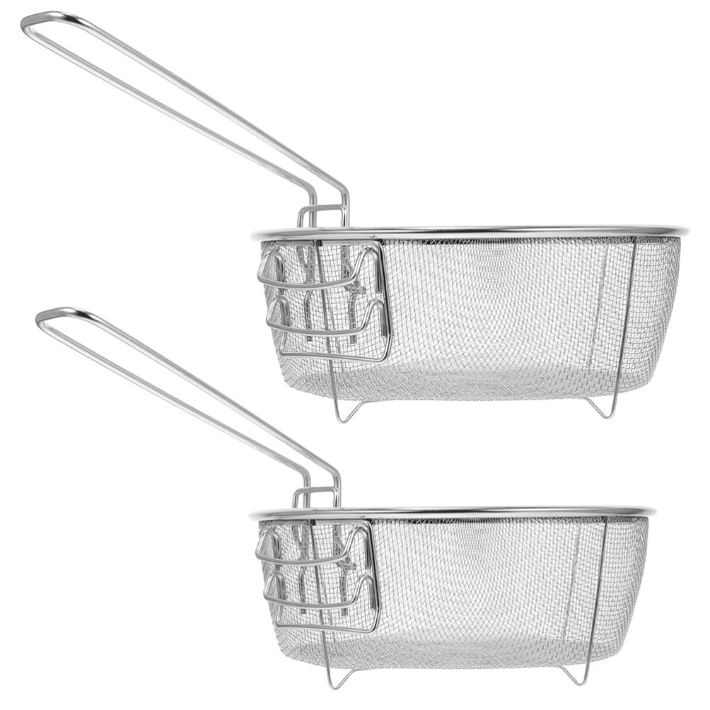 Angoily 2pcs Deep Frying Basket Food Fried Basket Round Fried Basket with Handle Fried Wire Baskets Fryer Food Serving Basket for Chips Fried Chicken