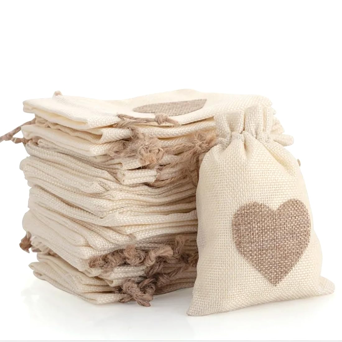 20 Sacs En Jute Avec Cordon - Sacs Cadeaux Cœur 14x10cm Pour Bijoux, Mariages Et DIY