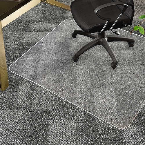 MARLOW Office Chair Mat for Carpet, Anti-Slip Desk Chair Mat, 135 x 114cm PVC Carpet Protector with Grippers, Large Floor Mat for Office Chairs, Gaming Chair, Computer Chairs (Clear)