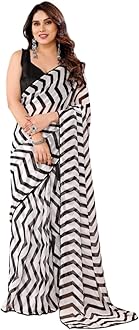 DIVUS Ready to wear Pre draped Prestitched one min readymade Designer Parywear saree with Unstitch Blouse (Black White-2)