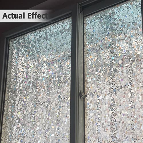 Window Privacy Film, Non Adhesive Static Cling, 3D Decorative Stickers For Glass, Static Cling Window Sticker Decorative Living Room Kitchen Windows - Cobblestone Pattern -23.6Inches X 78.7Inches #TOP6