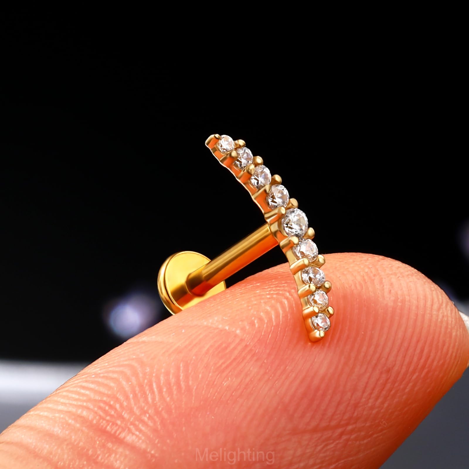 Melighting 14K Gelbgold Knorpel Ohrringe 16G Helix Stud Threadless Push In Flach Rücken Ohrring CZ Tragus Piercing Schmuck 6mm