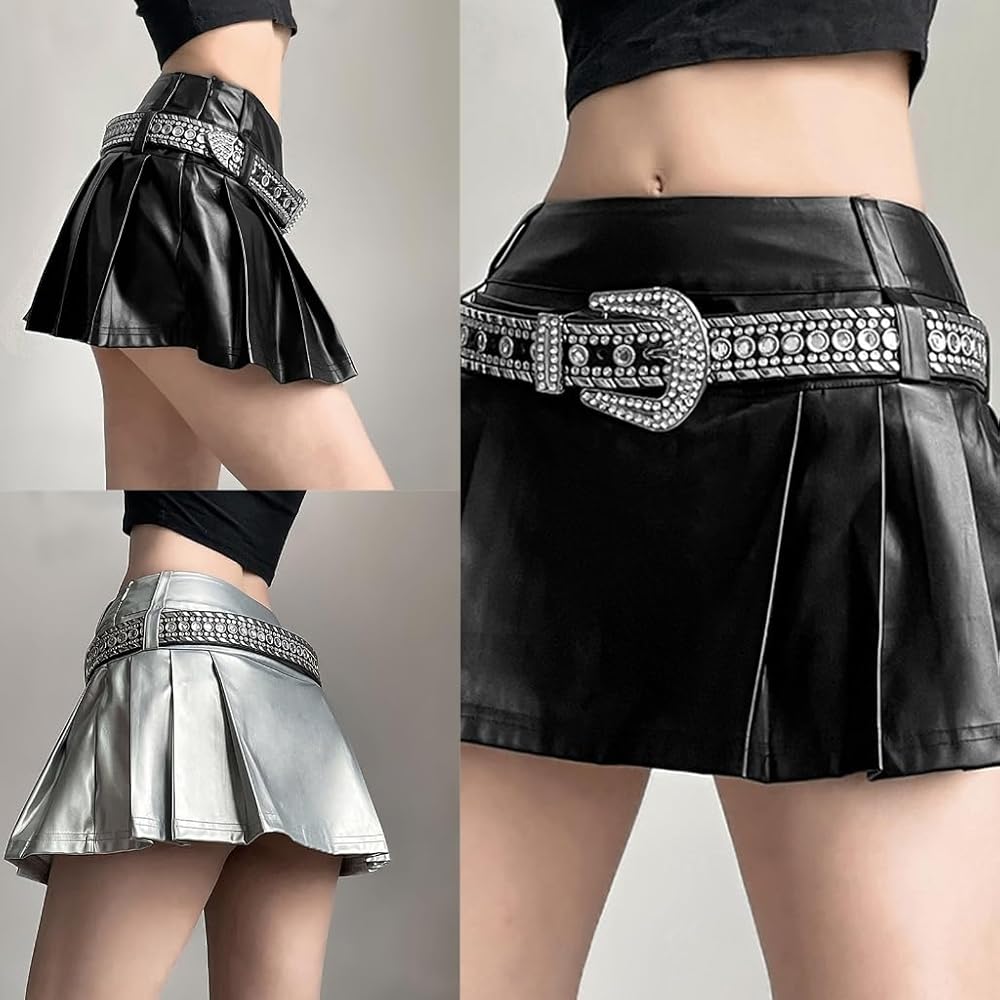 Amazon.com: Lily Brown Elegant Pleated Mini Skirt High Waist Side