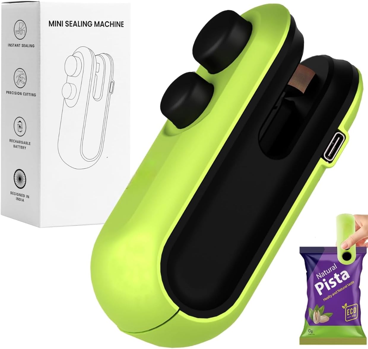 Tekcool Portable Mini Sealing Machine, Handheld Packet Sealer for Food, Snacks, Chips, Fresh Storage, Plastic Bags Sealing Machine, 1 YEAR Warranty (Green)