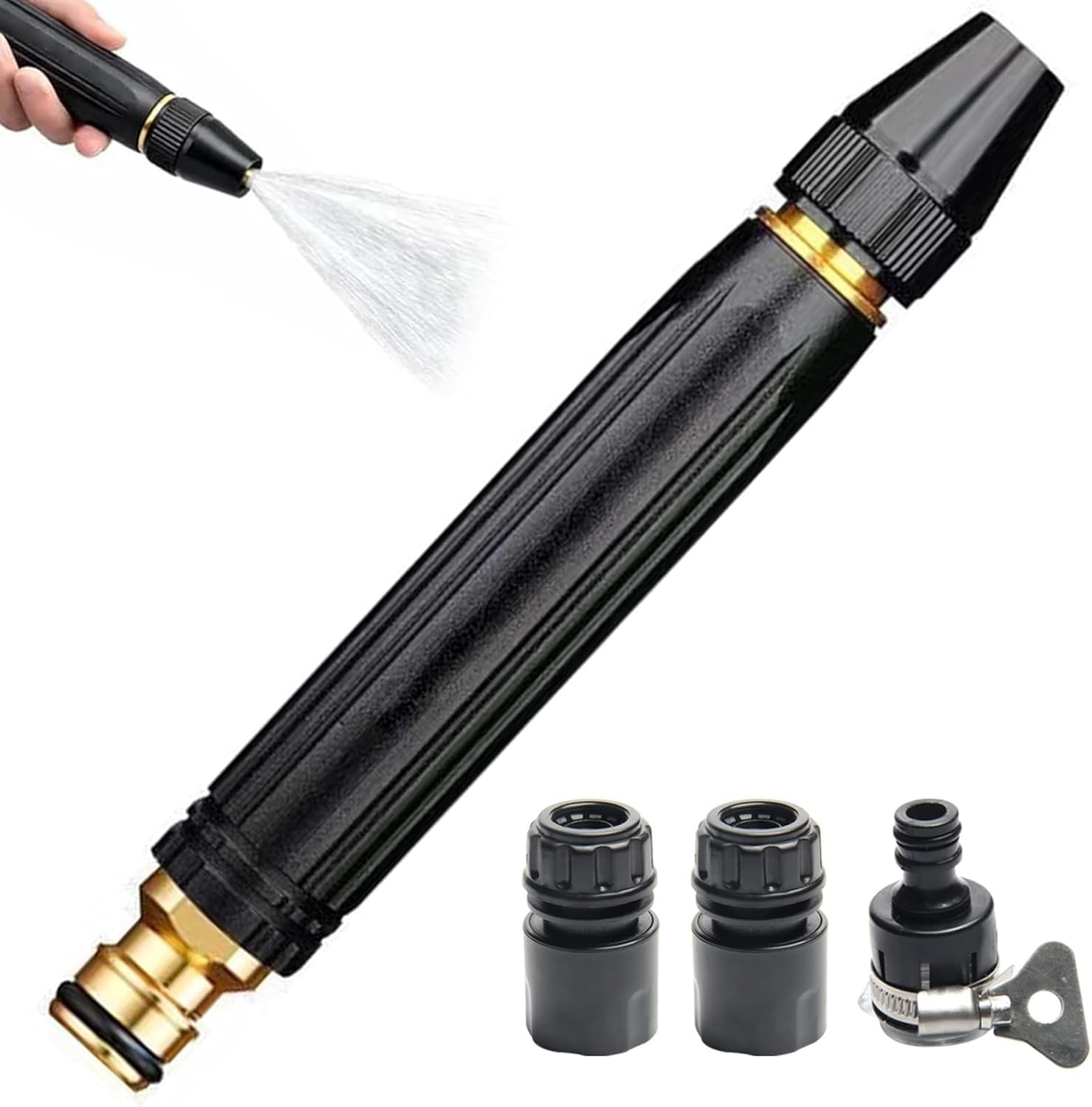 Heavy Duty Adjustable Water Nozzle Jet Sweeper, Garden Hose Spray Gun, High Pressure Garden Hose Sprayer, 3 Adjustable Spray Patterns, High Pressure Hose Gun for Car Washing and Watering Plants (A)