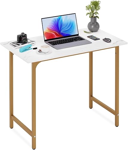 BestOffice Escritorio para computadora, escritorio de oficina en casa, estilo moderno y simple para oficina en casa, estudio y escritura (dorado, 32