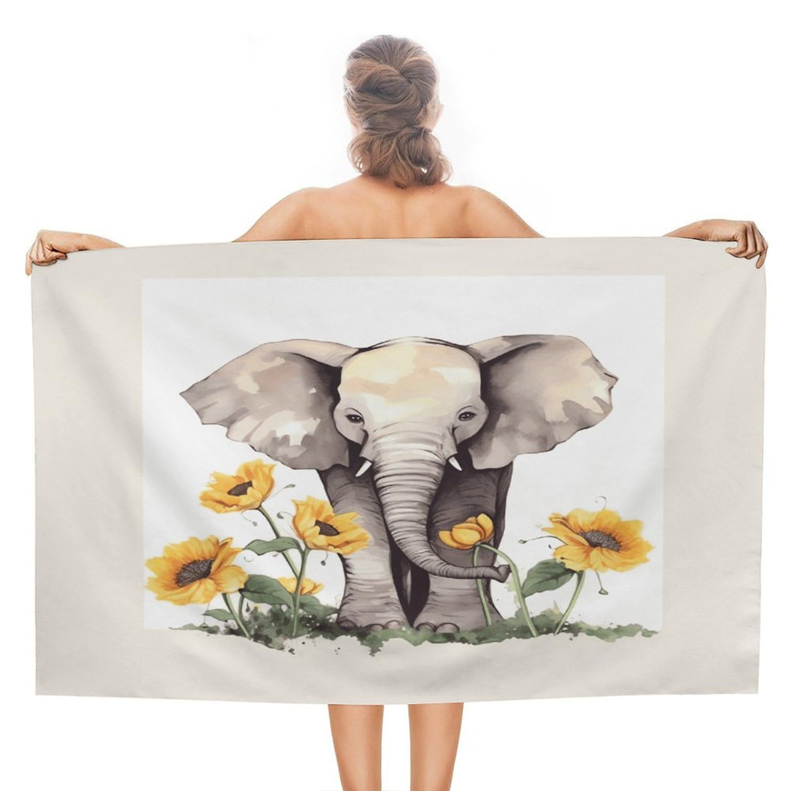 FekiLoot Elephant and Sunflower Beach Towel Absorbent & Quick Dry Pool Towels 31 X 51 Inches Extra Large Sandfree Beach Blanket Towels Soft Lightweight Travel Towel for Swim Yoga Camping