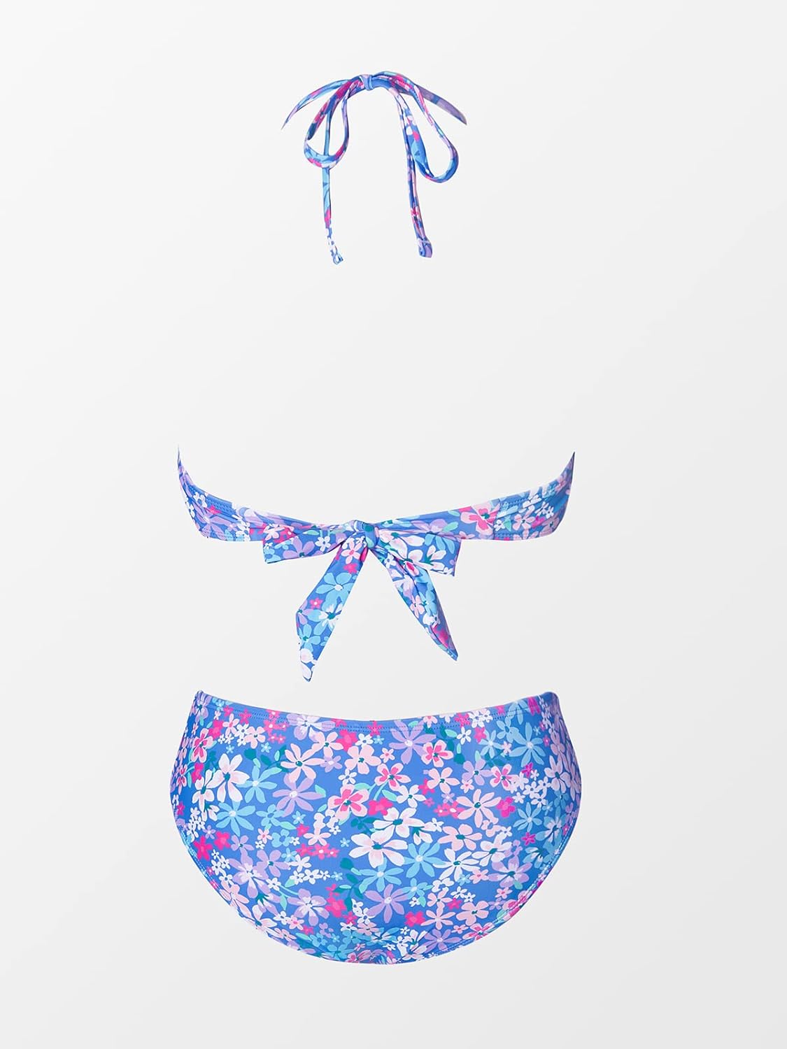 CUPSHE Bikini Set for Women Two Piece Swimsuit Bandeau Top Back Tie Mid Waisted Bottom with Removable Shoulder Straps - Image 6