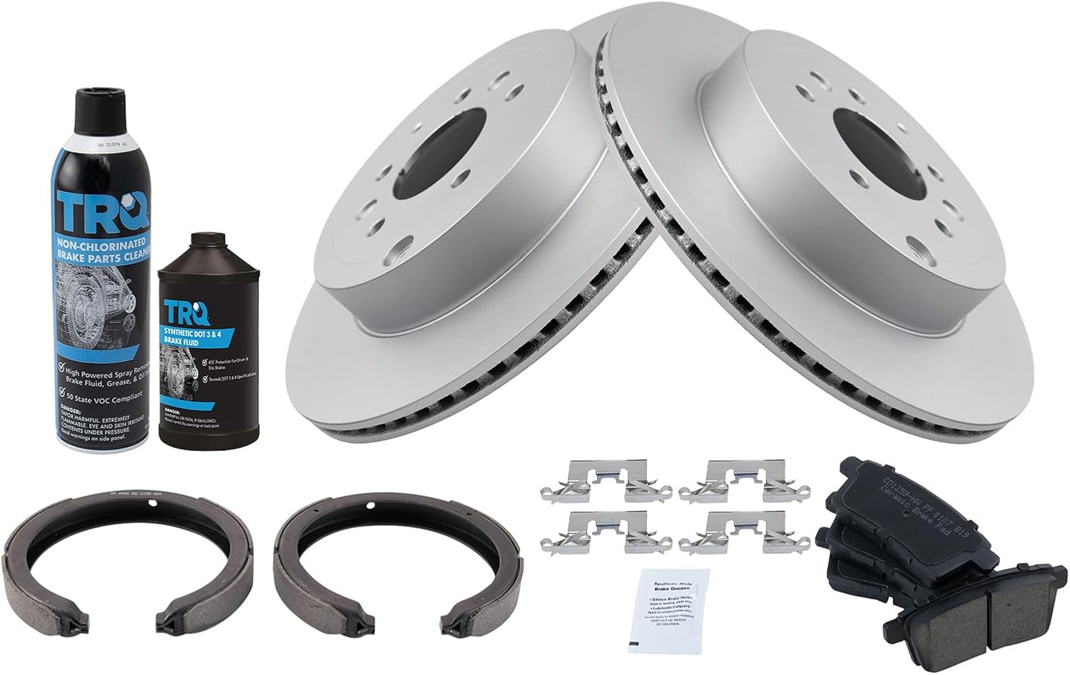 TRQ Rear Brake Pad & Rotor Kit Brake Chemical Kit Brake Pads Brake Rotor Parking Brake Shoe Set Ceramic Premium G-Coated Compatible with 2007-2012 Mazda CX-9